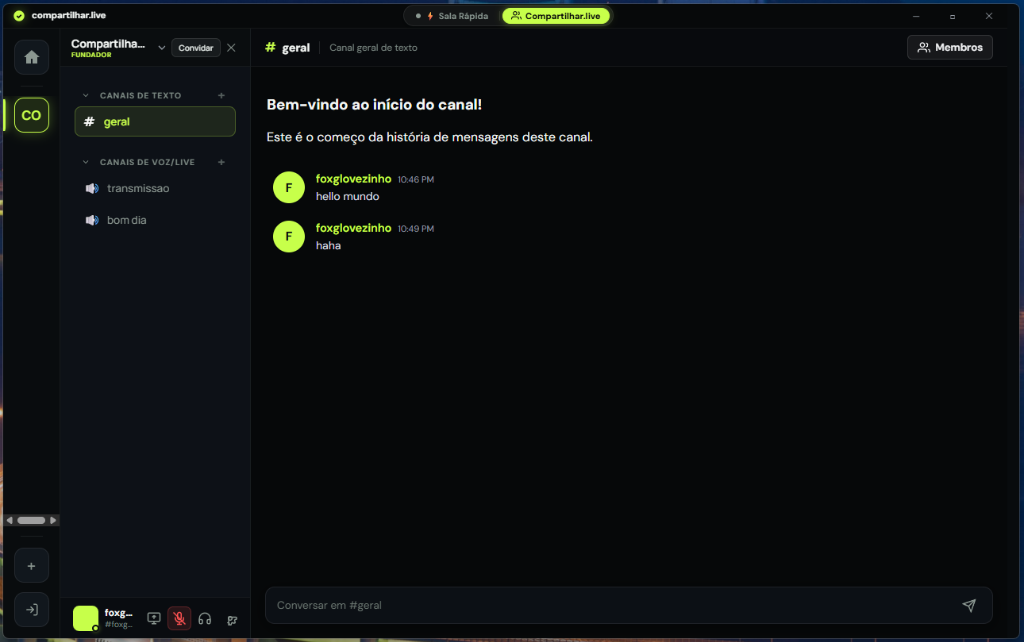 Canal de texto de uma comunidade